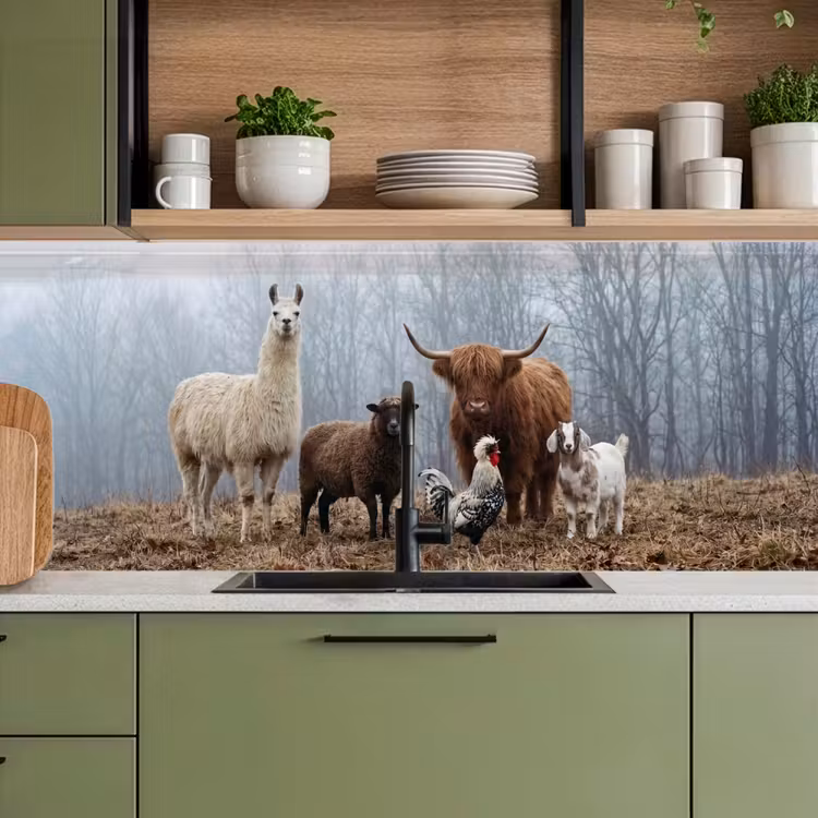 Boerderijdieren - Groep - Mist - Natuur - Rustiek keuken achterwand 2 middel -sfeer3