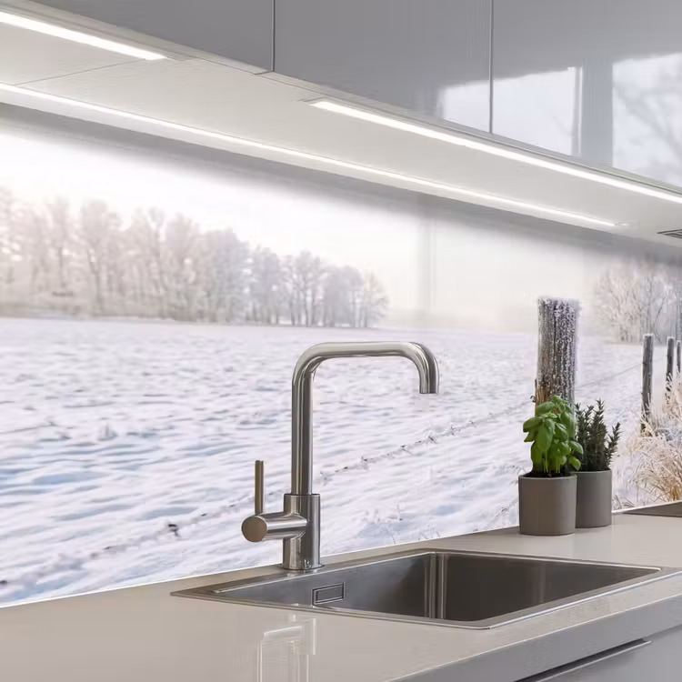 Hek - Sneeuw - Mist - Platteland - Nostalgisch keuken achterwand 2 middel -3d_schuin