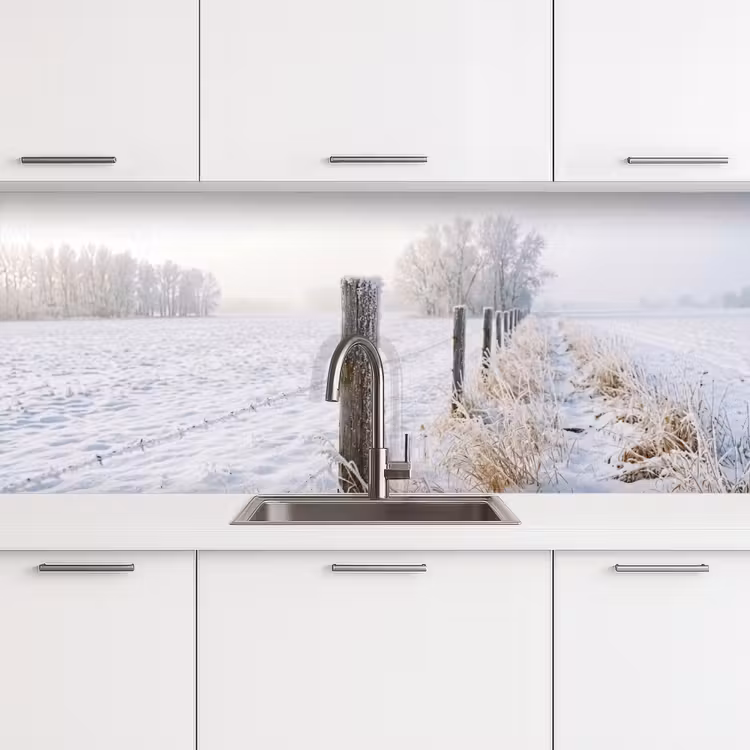Hek - Sneeuw - Mist - Platteland - Nostalgisch keuken achterwand 2 middel -3d