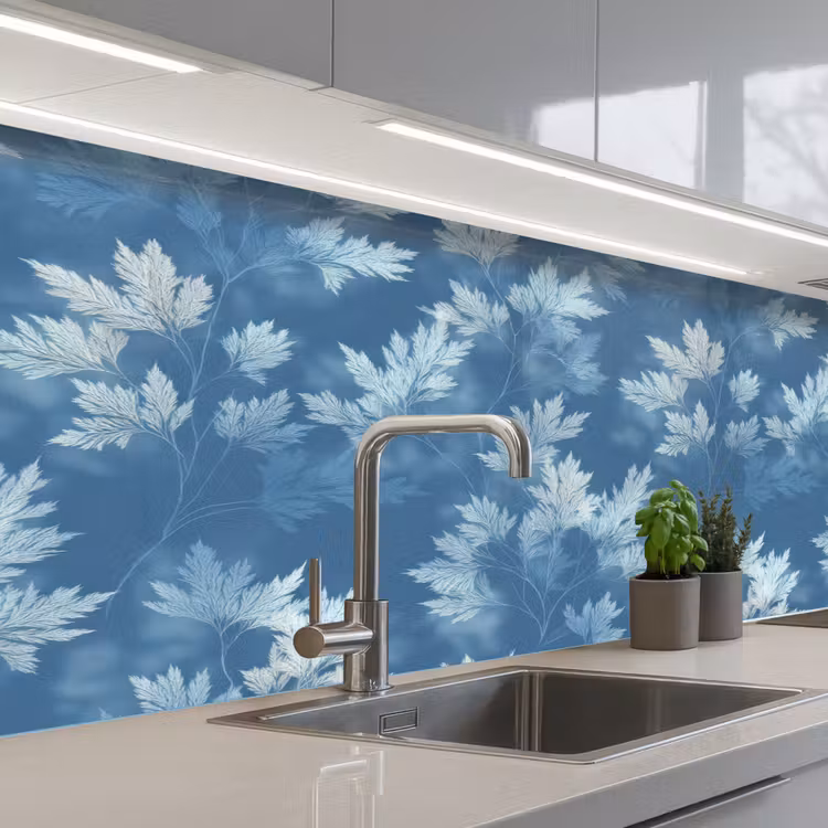 Varen - Botanisch - Patroon - Grijsblauw keuken achterwand 2 middel 871 -3d_schuin
