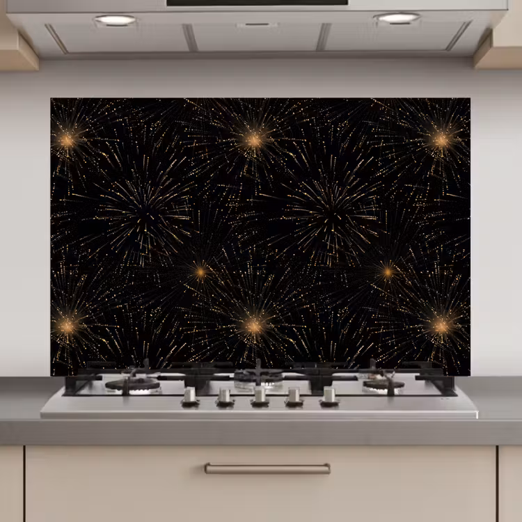 Vuurwerk - Patroon - Feestelijk - Goud - Zwart keuken achterwand spatscherm klein 900 -3d_website