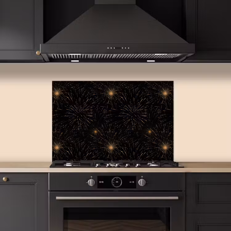 Vuurwerk - Patroon - Feestelijk - Goud - Zwart keuken achterwand spatscherm klein 900 -sfeer1