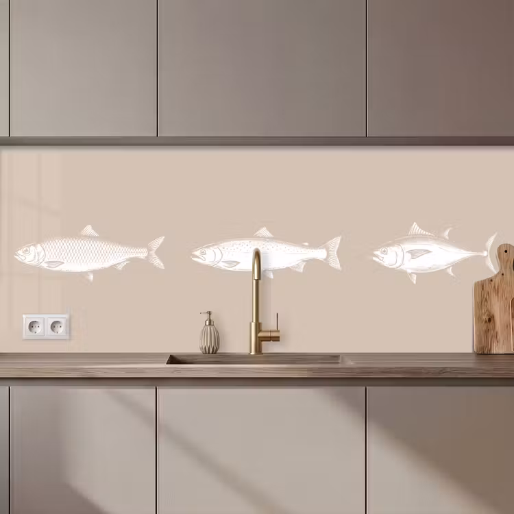 Vissen - Beige - Wit keuken achterwand 2 middel zz_3dshopping