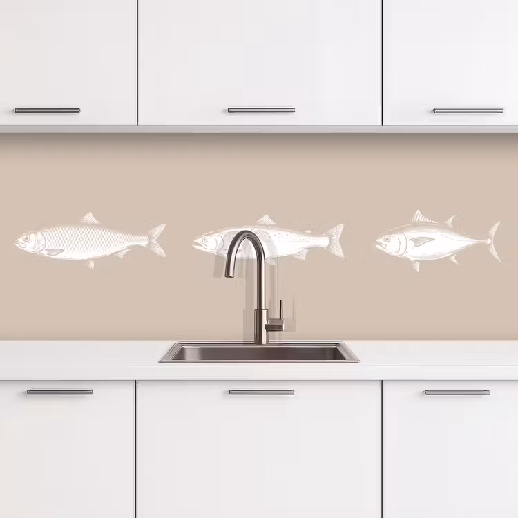 Vissen - Beige - Wit keuken achterwand 2 middel -3d