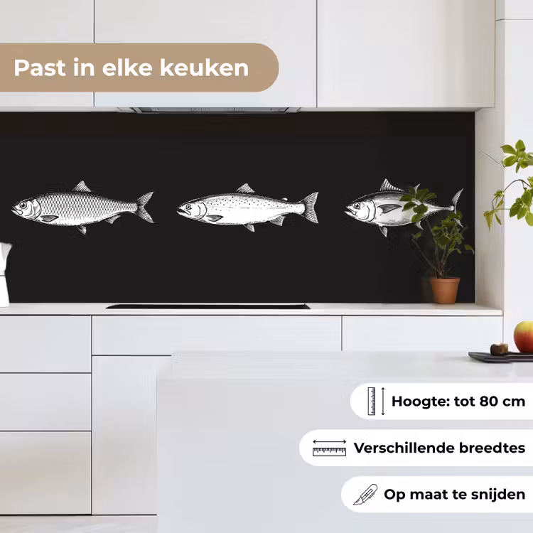 Vissen - Zwart - Wit keuken achterwand 2 middel -sfeer4_NL