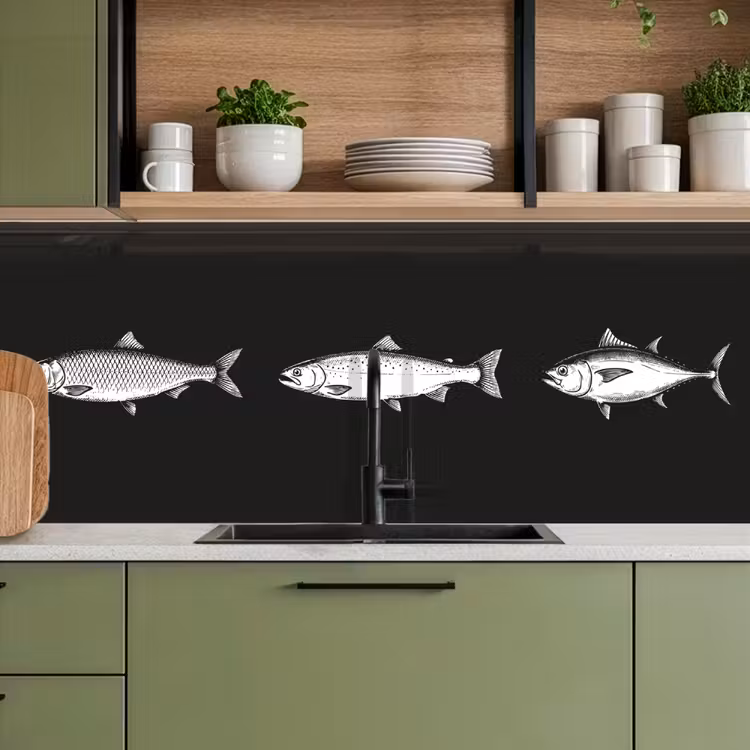 Vissen - Zwart - Wit keuken achterwand 2 middel -sfeer3