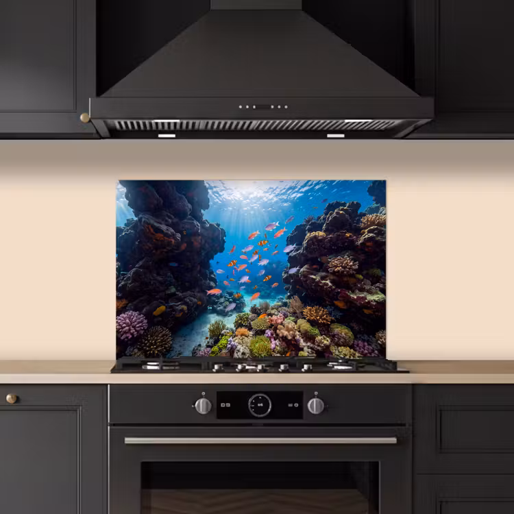 Vis - Koraalrif - Onderwater - Levendig - Blauw keuken achterwand spatscherm klein -sfeer1
