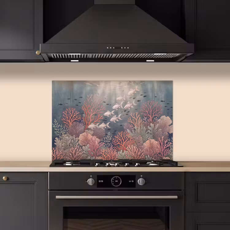 Vis - Koraal - Onderwater - Illustratie - Vintage keuken achterwand spatscherm klein -sfeer1