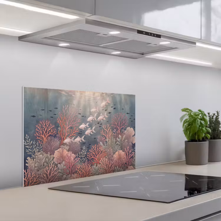 Vis - Koraal - Onderwater - Illustratie - Vintage keuken achterwand spatscherm klein -3d_schuin