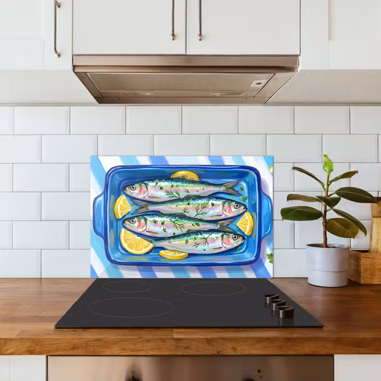 Vis - Citroen - Kruiden - Eten - Blauw keuken achterwand spatscherm klein -sfeer2