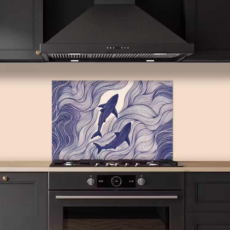 Vis - Oceaan - Lijntekening - Blauw - Dieren keuken achterwand spatscherm klein -sfeer1