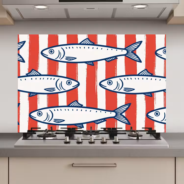 Vis - Patroon - Strepen - Illustratie - Rood keuken achterwand spatscherm klein -3d_website
