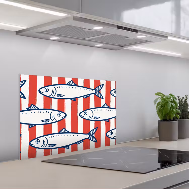 Vis - Patroon - Strepen - Illustratie - Rood keuken achterwand spatscherm klein -3d_schuin