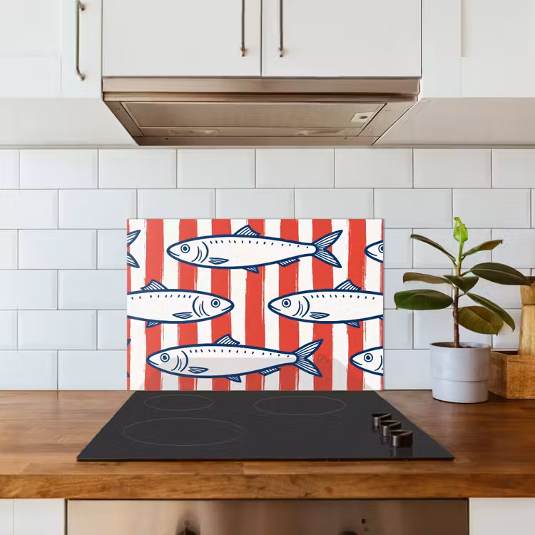 Vis - Patroon - Strepen - Illustratie - Rood keuken achterwand spatscherm klein -sfeer2