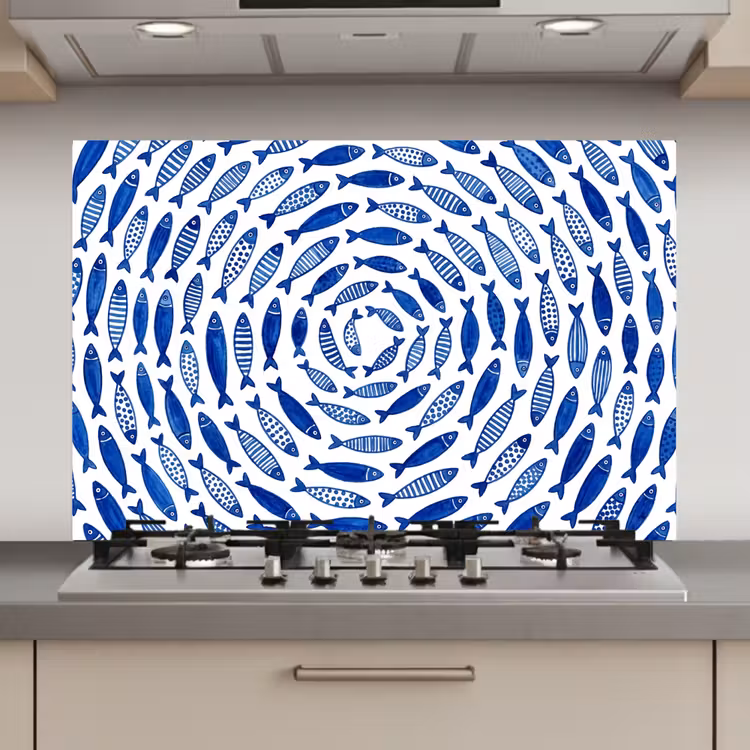 Vis - Patroon - Onderwater - Abstract - Blauw keuken achterwand spatscherm klein -3d_website