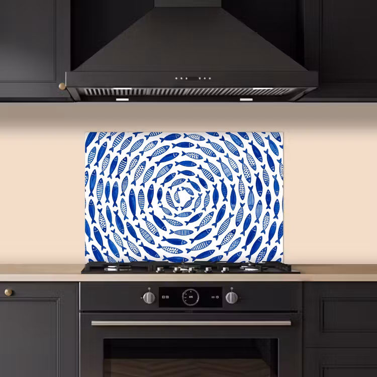 Vis - Patroon - Onderwater - Abstract - Blauw keuken achterwand spatscherm klein -sfeer1
