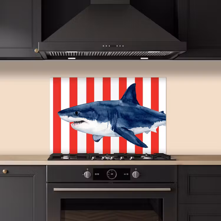 Vis - Haai - Zee - Illustratie - Blauw keuken achterwand spatscherm klein -sfeer1
