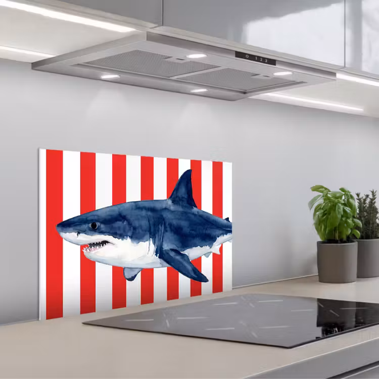 Vis - Haai - Zee - Illustratie - Blauw keuken achterwand spatscherm klein -3d_schuin