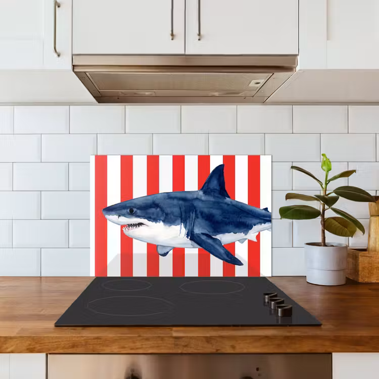 Vis - Haai - Zee - Illustratie - Blauw keuken achterwand spatscherm klein -sfeer2