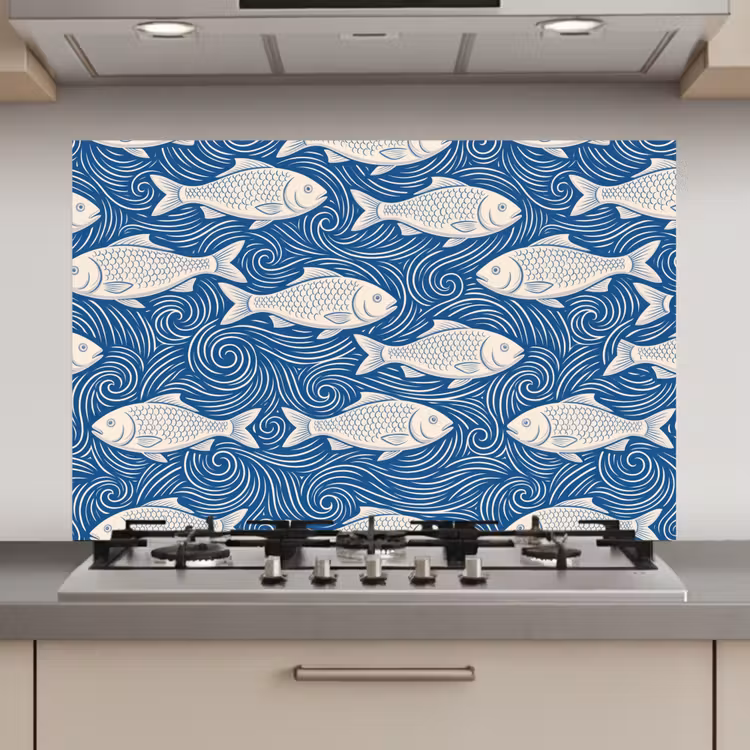 Vis - Water - Patroon - Grafisch - Blauw keuken achterwand spatscherm klein -3d_website