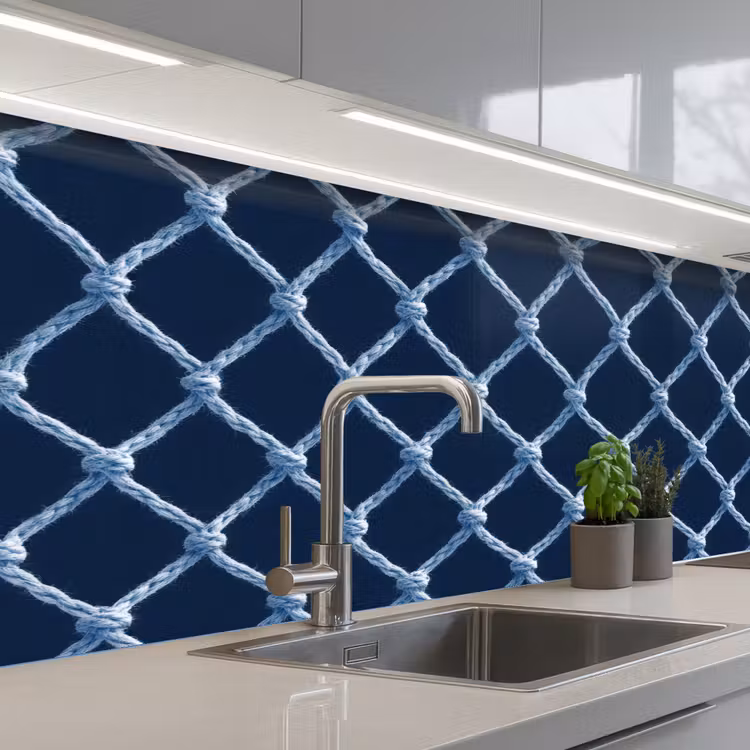 Visnet - Touw - Patroon - Marineblauw keuken achterwand 2 middel 871 -3d_schuin
