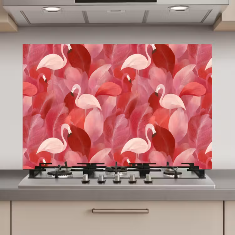 Flamingo - Botanisch - Elegant - Roze - Rood keuken achterwand spatscherm klein 900 -3d_website