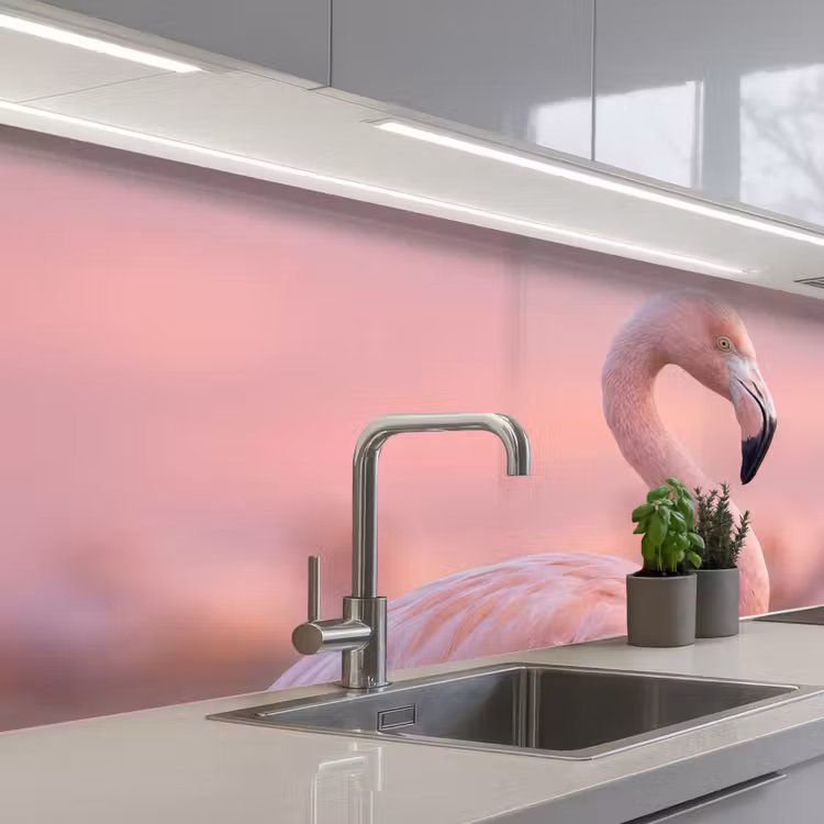 Flamingo - Portret - Roze keuken achterwand 2 middel -3d_schuin