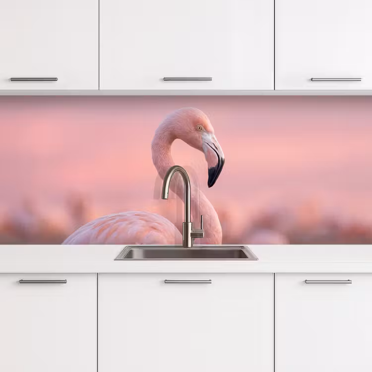 Flamingo - Portret - Roze keuken achterwand 2 middel -3d