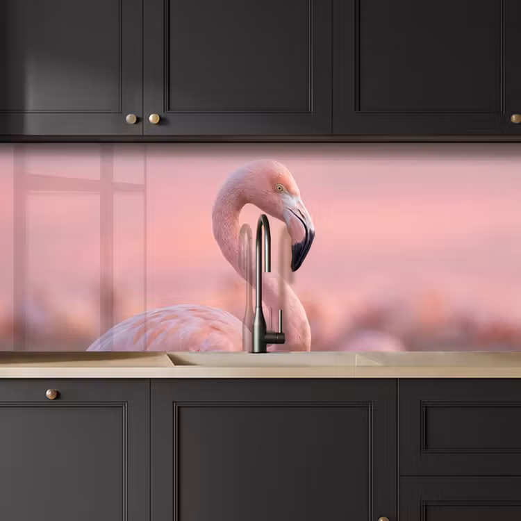 Flamingo - Portret - Roze keuken achterwand 2 middel -sfeer1