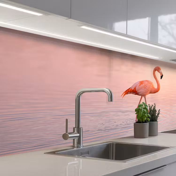 Flamingo - Water - Roze keuken achterwand 2 middel -3d_schuin