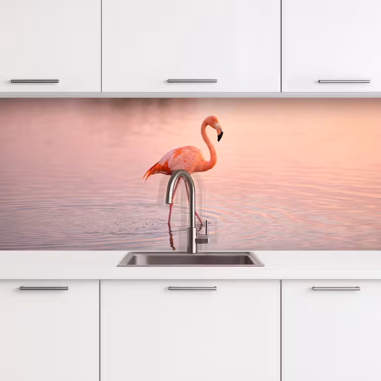 Flamingo - Water - Roze keuken achterwand 2 middel -3d