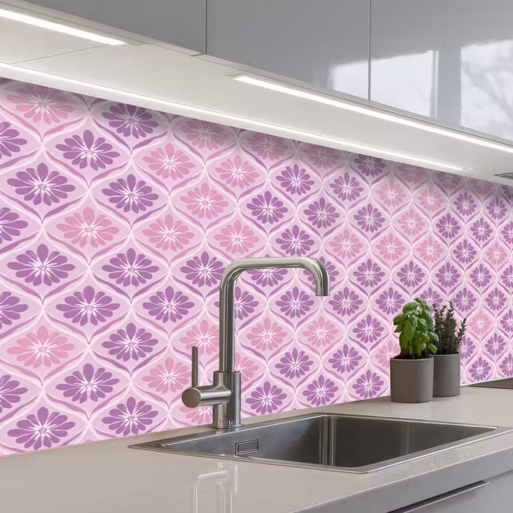 Bloemenruit - Patroon - Paars keuken achterwand 2 middel 871 -3d_schuin