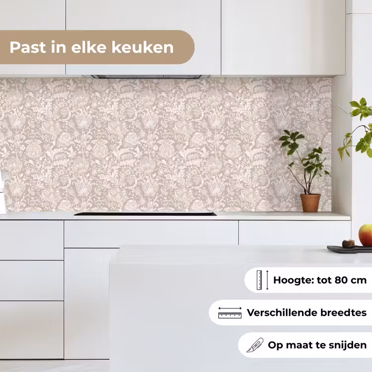Bloemenprint - Grijs - Crème keuken achterwand 2 middel 871 -sfeer4_NL
