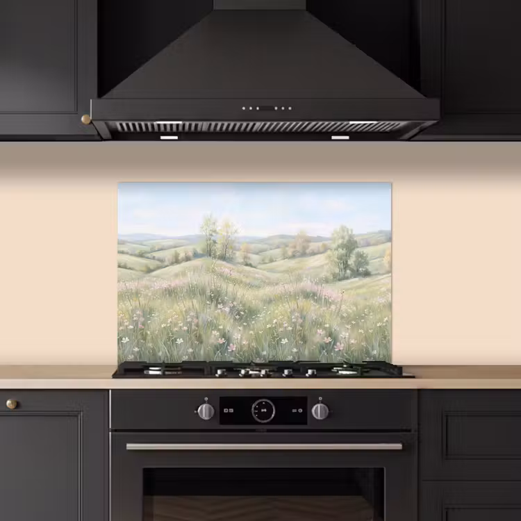 Bloemen veld - Bloemen - Groen keuken achterwand 2 middel -3d_schuin