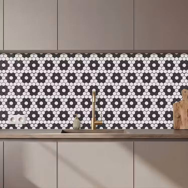 Bloem - Vorm - Patroon - Zwart keuken achterwand 2 middel 871 zz_3dshopping