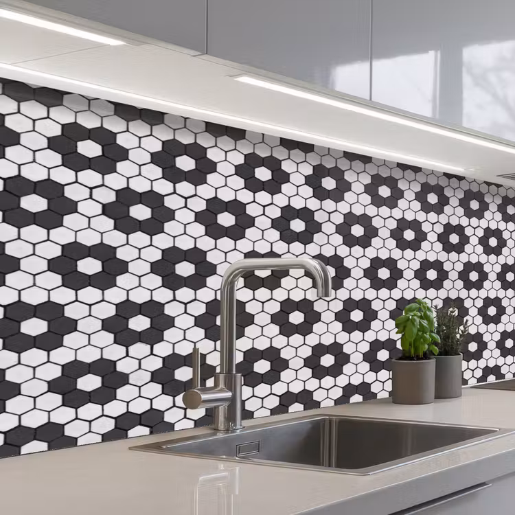 Bloem - Vorm - Patroon - Zwart keuken achterwand 2 middel 871 -3d_schuin