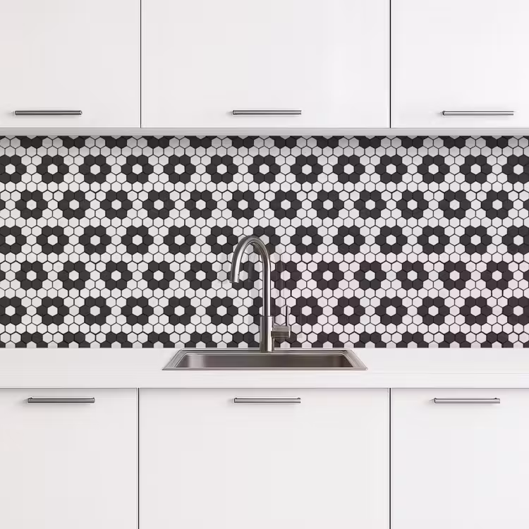 Bloem - Vorm - Patroon - Zwart keuken achterwand 2 middel 871 -3d