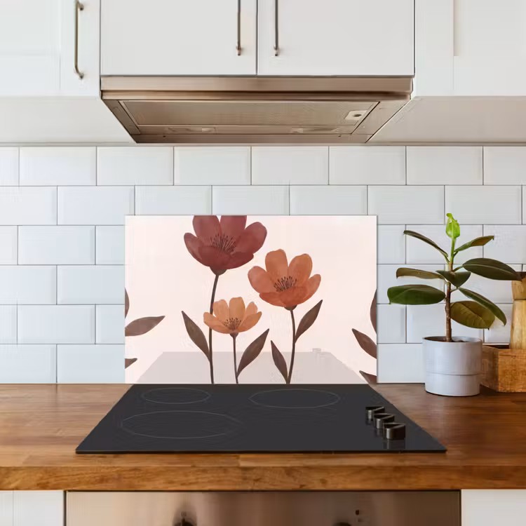 Bloemen - Abstract - Modern - Bruin - Decoratief keuken achterwand spatscherm klein -sfeer2