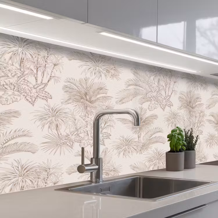 Bloemen - Beige - Planten - Vintage keuken achterwand 2 middel -3d_schuin
