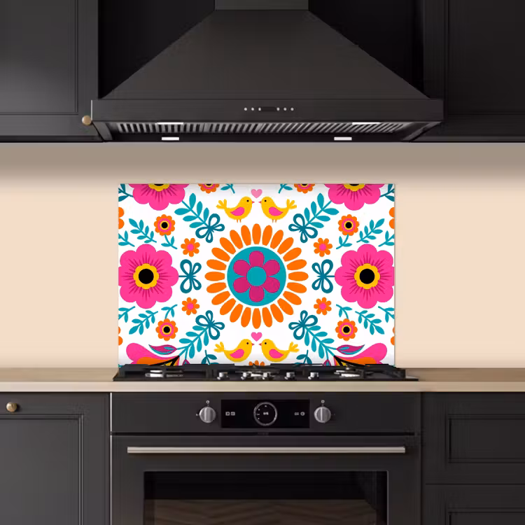 Bloemen - Vogel - Patroon - Kleurrijk - Modern keuken achterwand spatscherm klein -sfeer1