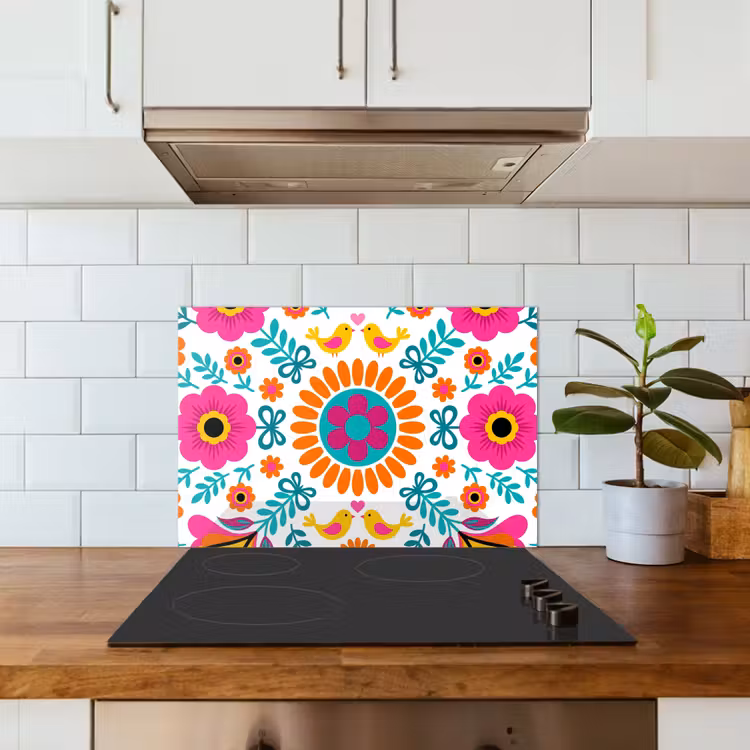 Bloemen - Vogel - Patroon - Kleurrijk - Modern keuken achterwand spatscherm klein -sfeer2