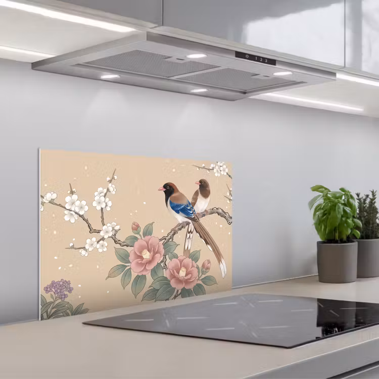 Bloemen - Vogels - Bloemen keuken achterwand 2 middel -3d