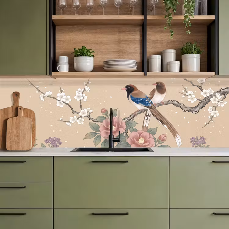 Bloemen - Vogels - Bloemen keuken achterwand 2 middel -sfeer3