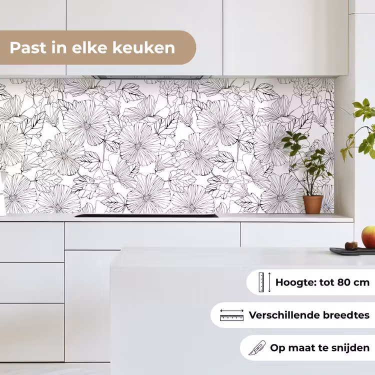 Bloemen - Zwart - Wit - Design - Flora keuken achterwand 2 middel 871 -sfeer4_NL