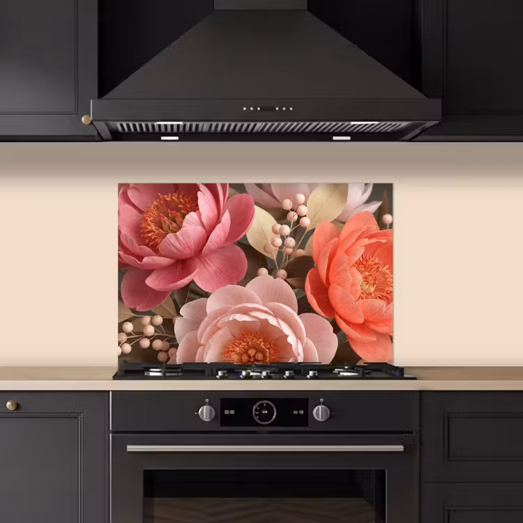 Bloemen - Bloesem - Zacht - Koraal - Decoratie keuken achterwand spatscherm klein -sfeer1