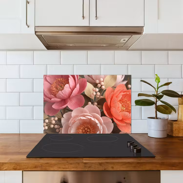 Bloemen - Bloesem - Zacht - Koraal - Decoratie keuken achterwand spatscherm klein -sfeer2