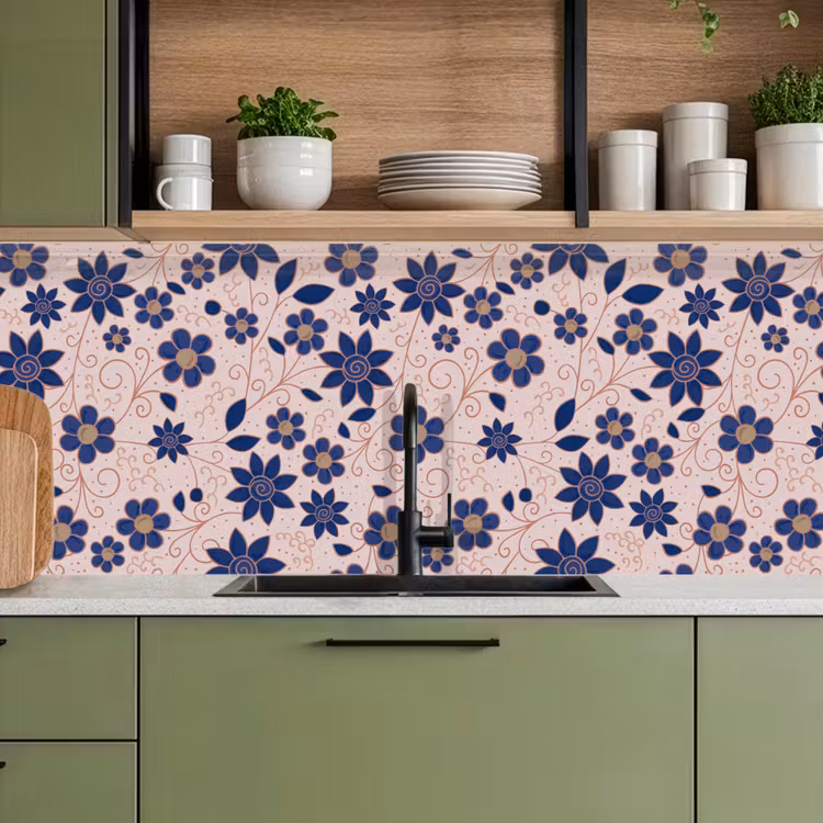 Bloemen - Blauw - Japan - Patronen keuken achterwand 2 middel 871 -sfeer3