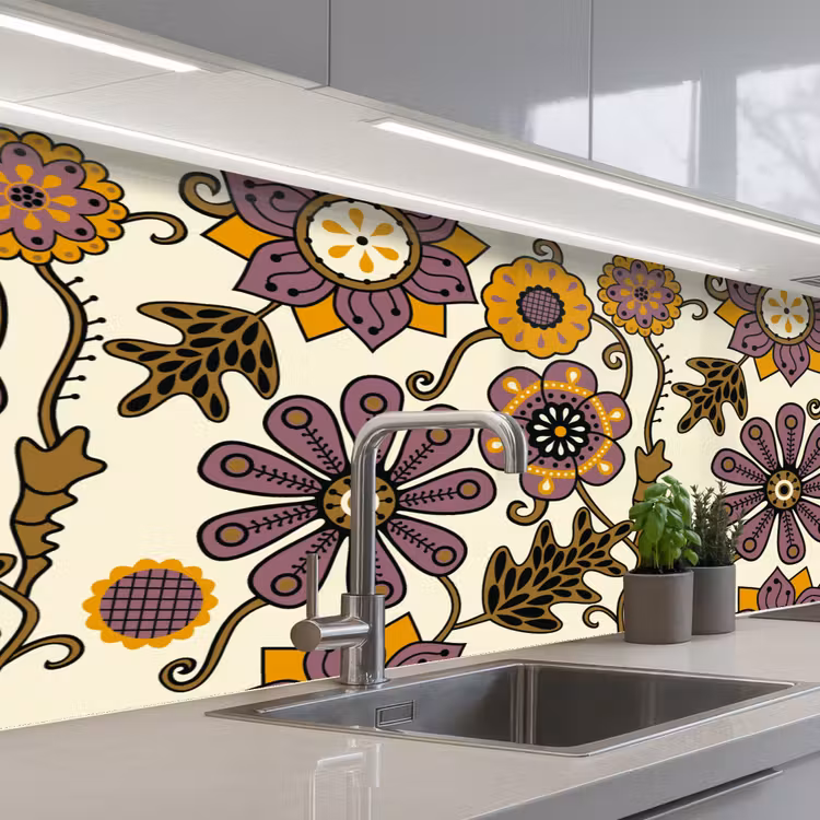 Bloemen - Bohemian - Vintage - Cartoon keuken achterwand 2 middel 871 -3d_schuin