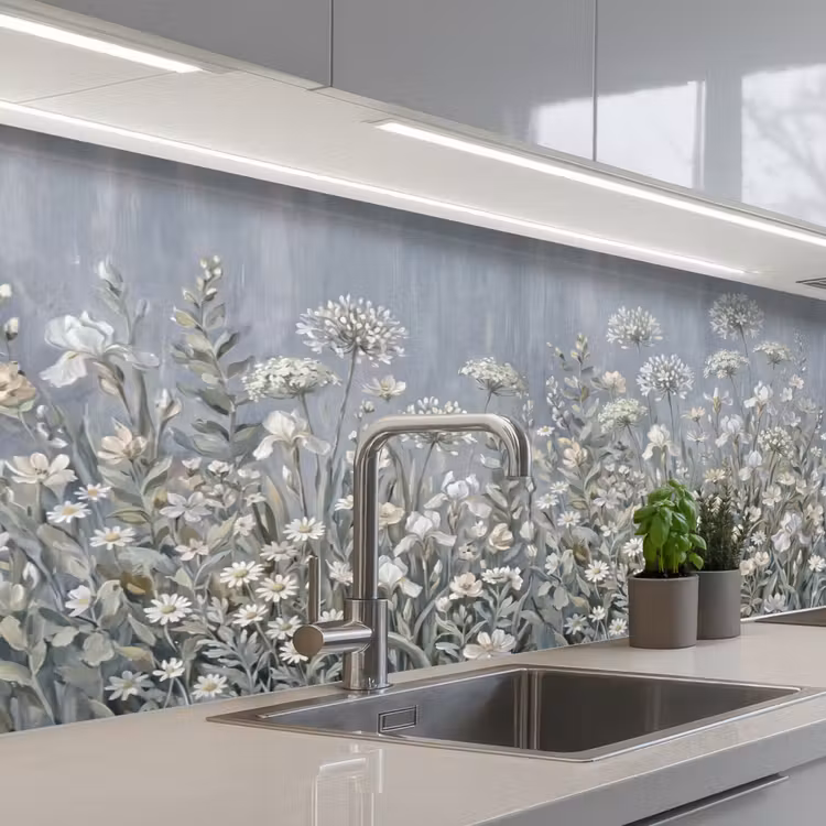 Bloemen - Botanisch - Blauw keuken achterwand 2 middel -3d_schuin