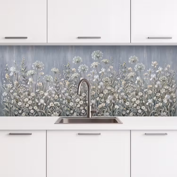 Bloemen - Botanisch - Blauw keuken achterwand 2 middel -3d